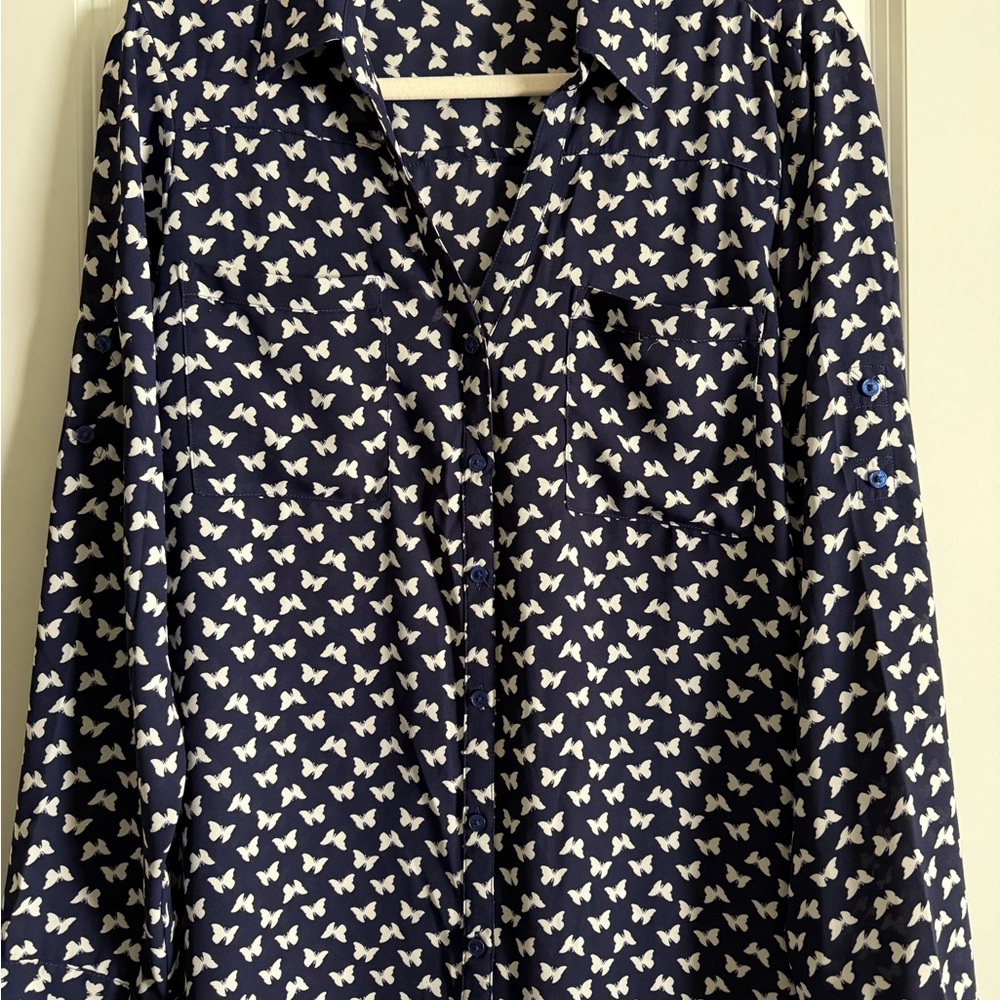 Express Navy and White Butterfly Portofino Shirt